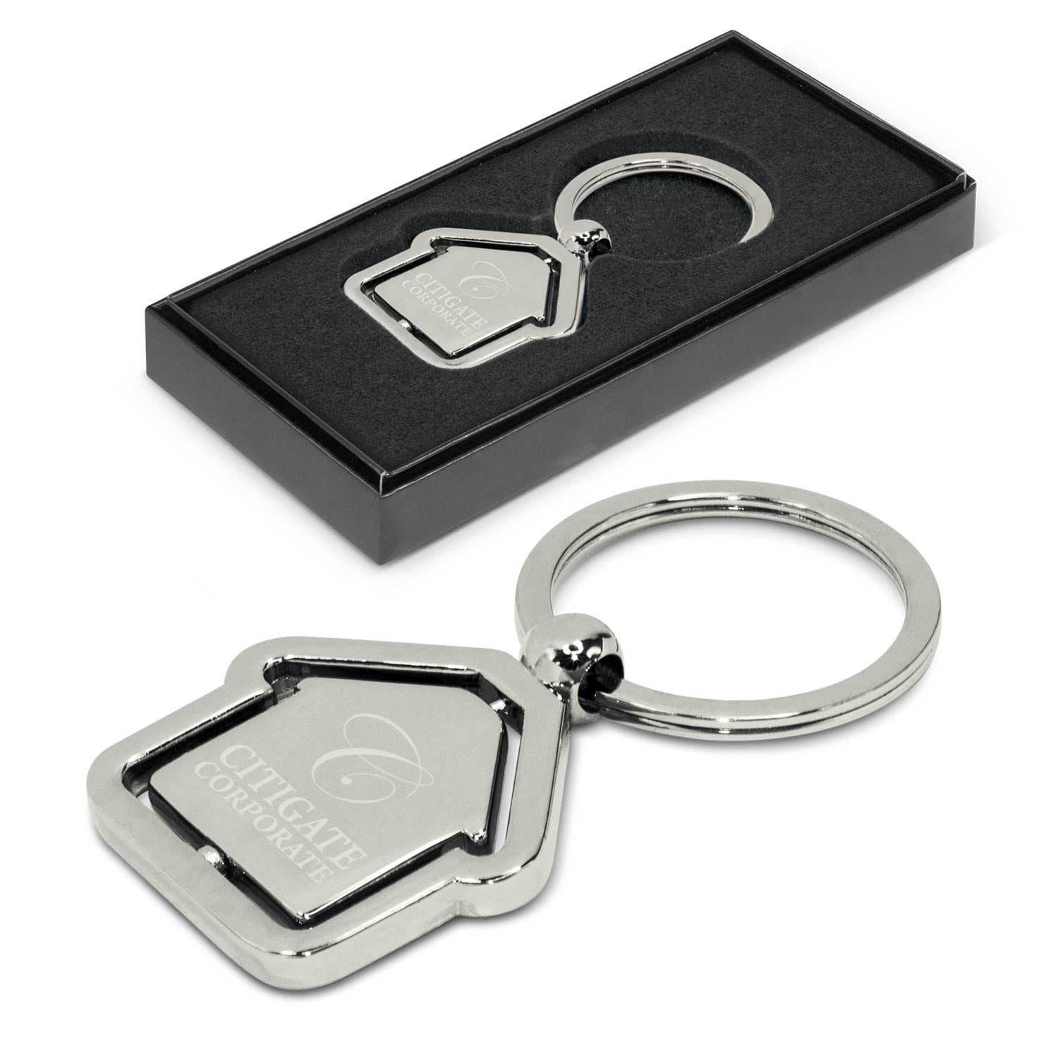 Spinning House Metal Key Ring-Active Image