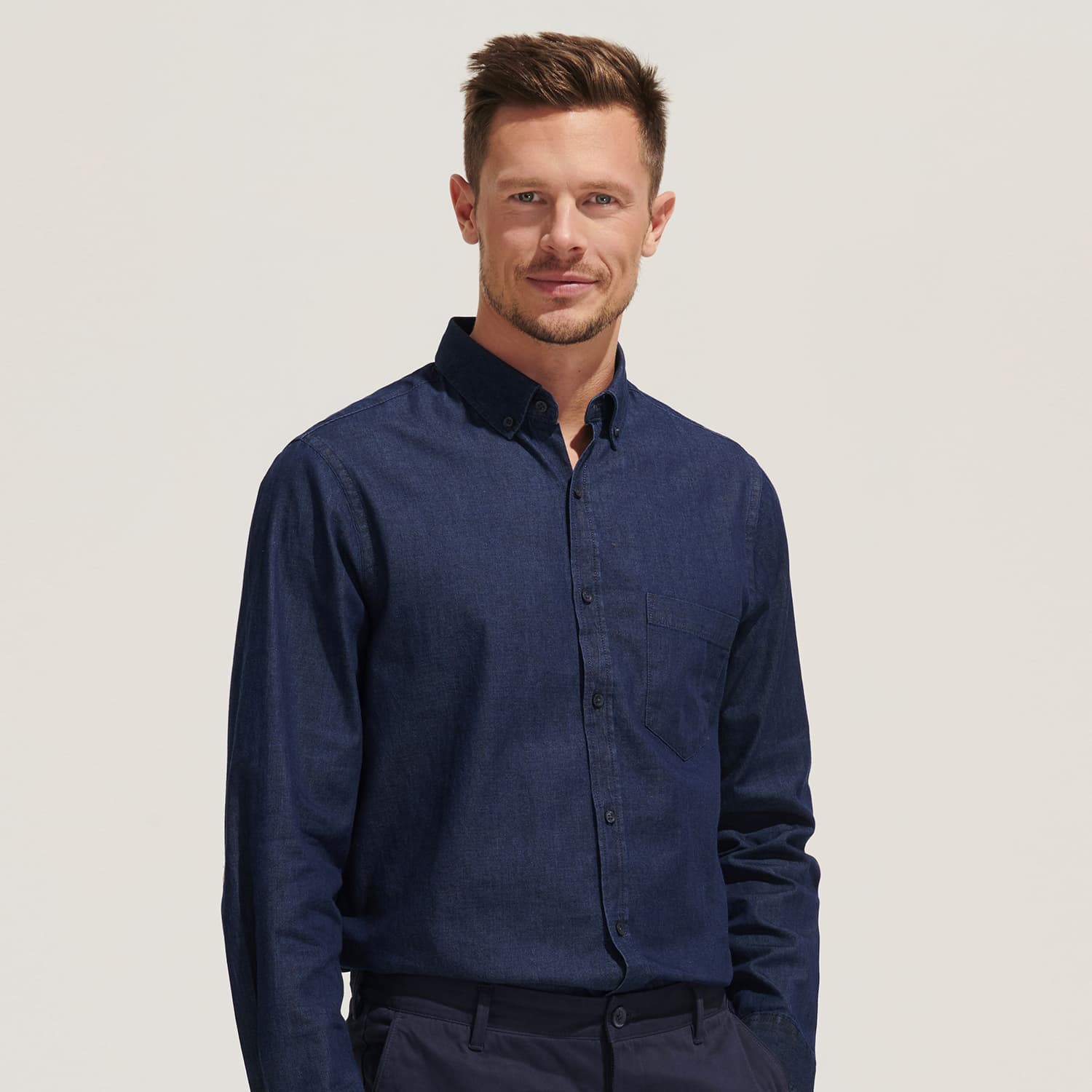 SOLS Barry Men's Denim Shirt-Active Image