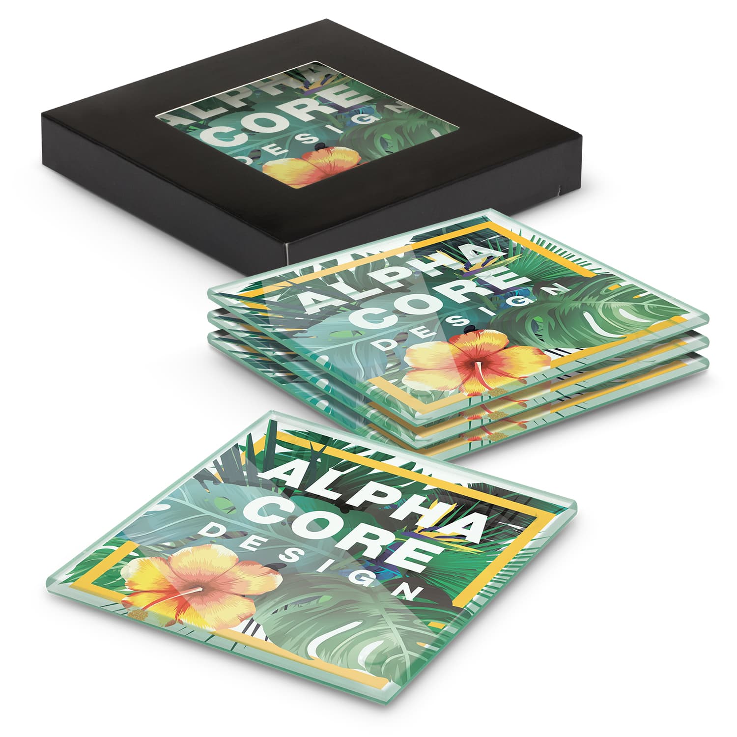 Venice Glass Coaster - Set of 4 - Square - Full Colour-Active Image