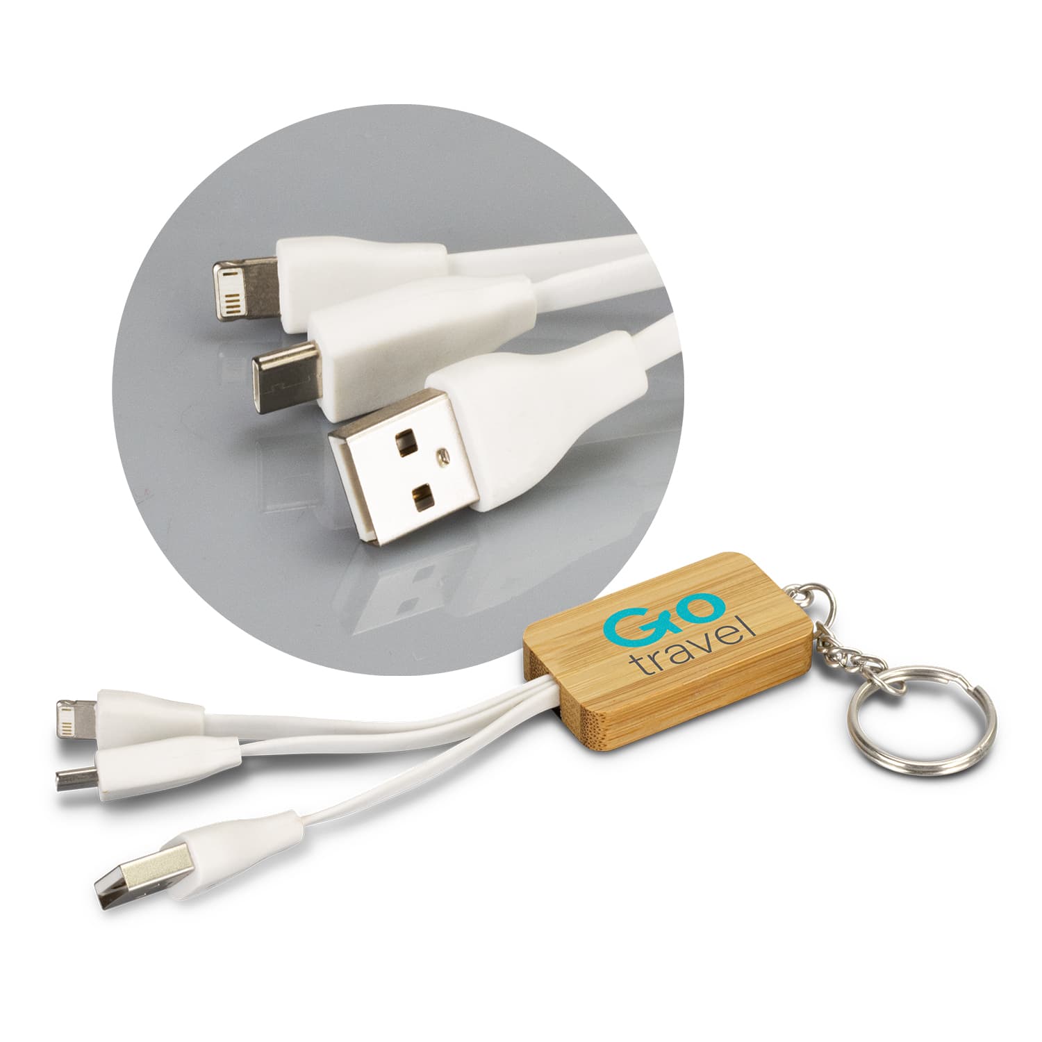 Bamboo Charging Cable Key Ring - Rectangle-Active Image