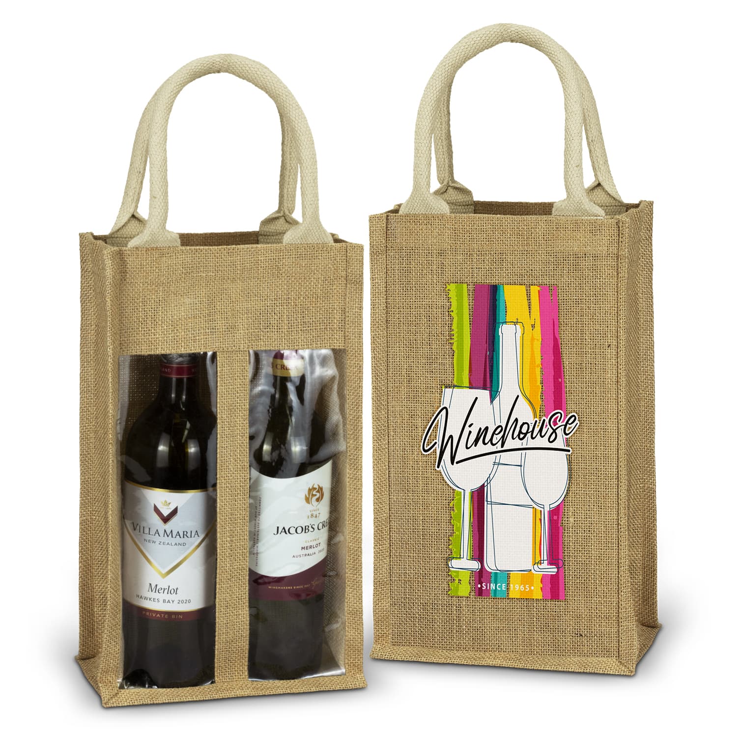 Serena Jute Double Wine Carrier-Active Image