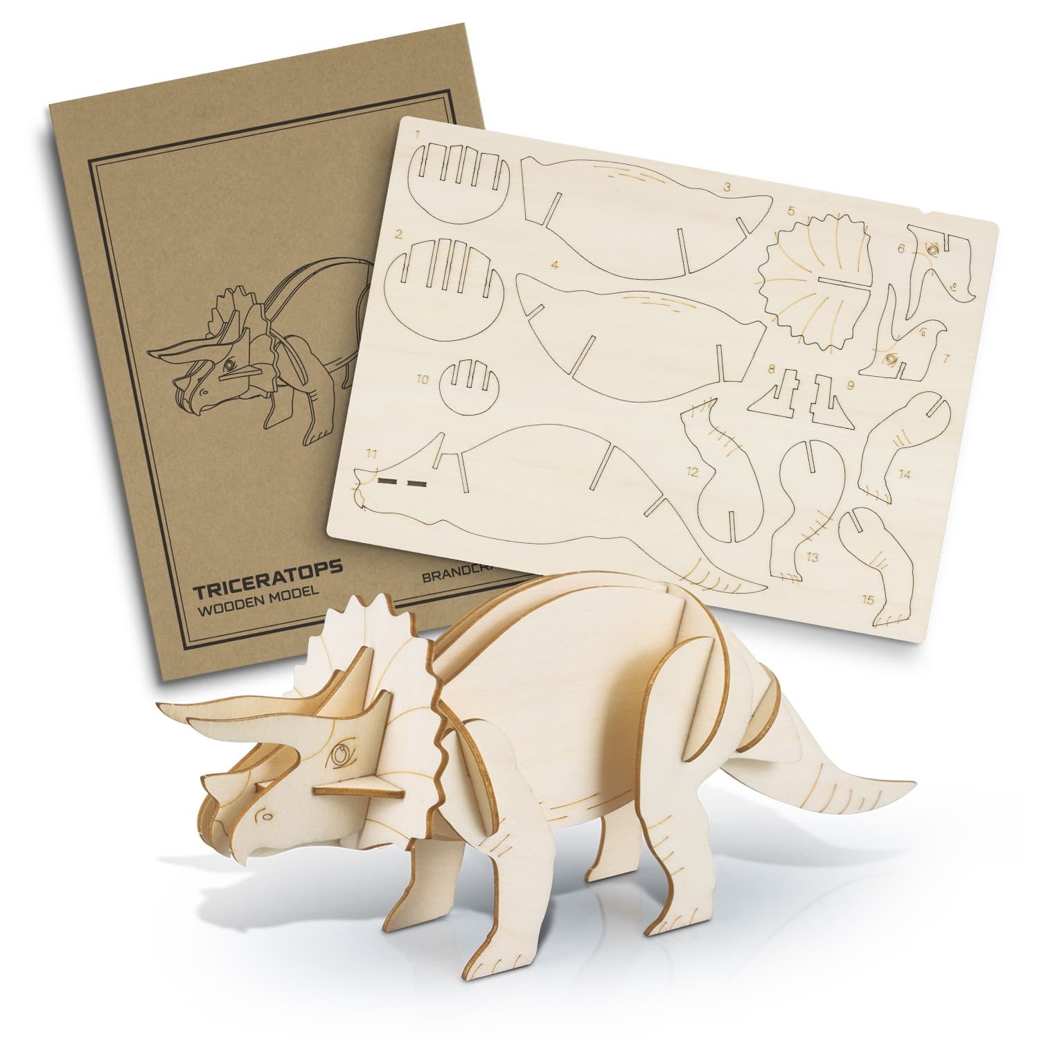 BRANDCRAFT Triceratops Wooden Model-Active Image