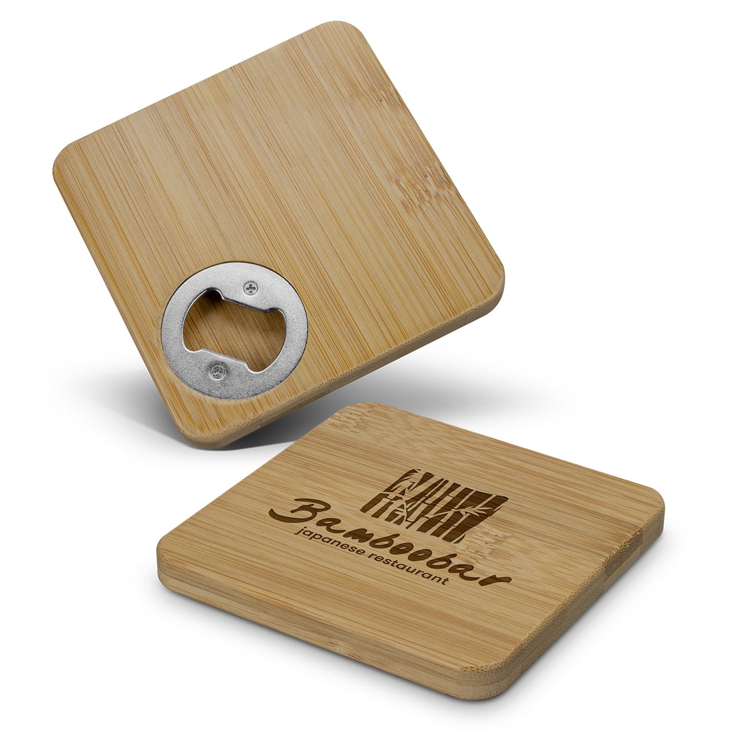 Bamboo Bottle Opener Coaster - Square-Active Image