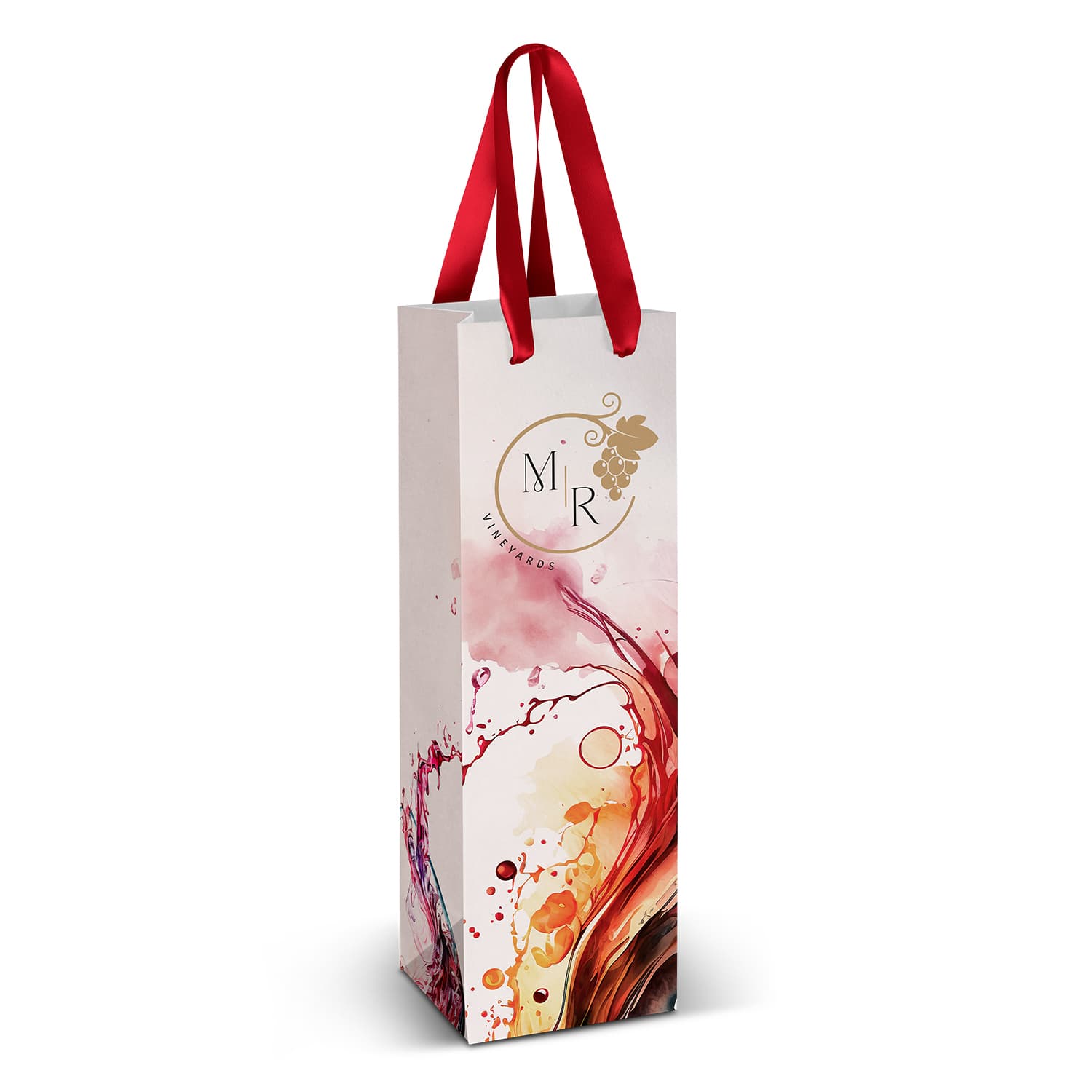 Wine Ribbon Handle Paper Bag - Full Colour-Active Image