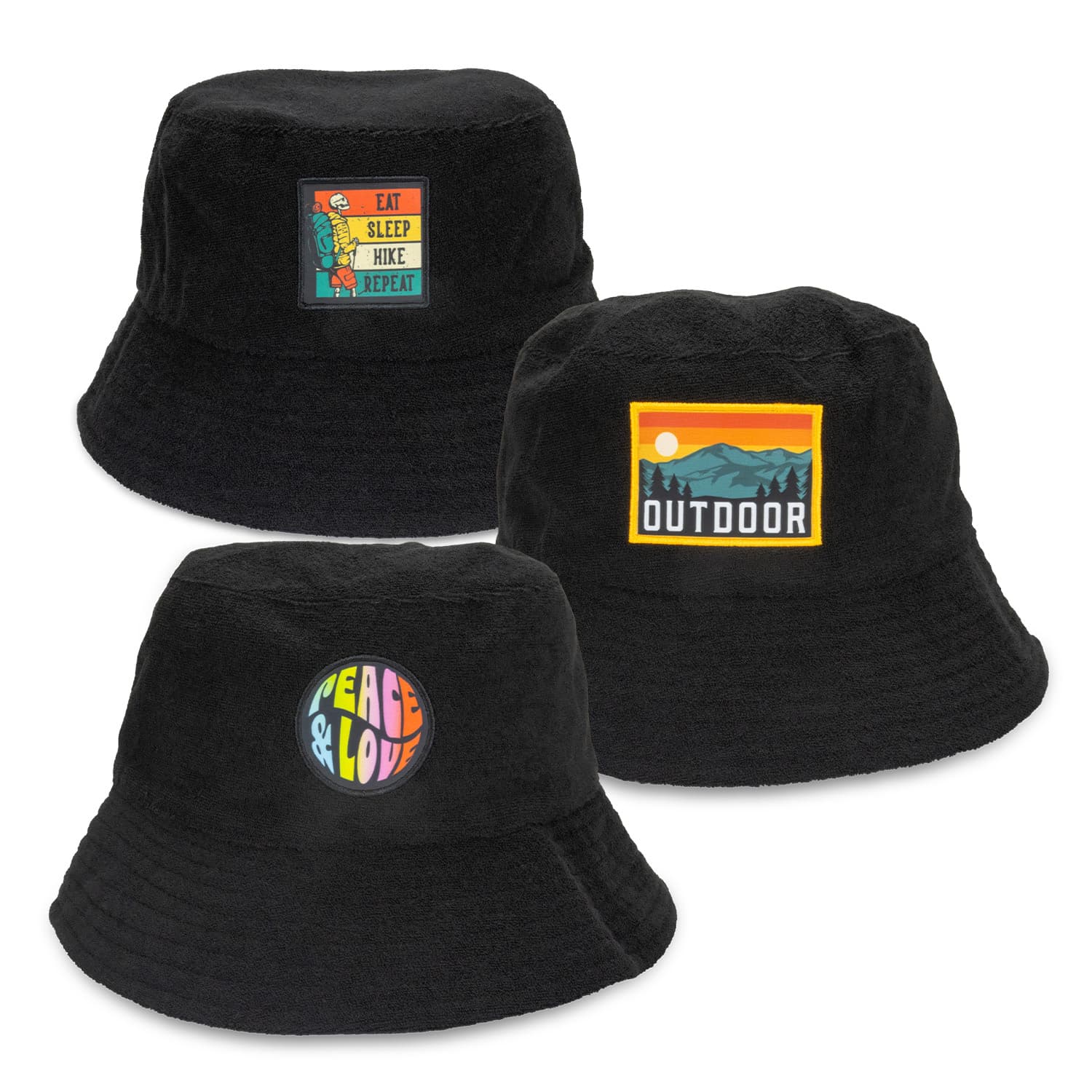 Terry Towelling Bucket Hat with Full Colour Patch-Active Image